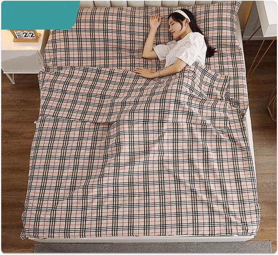 Reislakenzak Katoen - Slaapzak Liner - Comfortabel Slapen - Dubbele Steeknaden - 180x210cm - Bruin