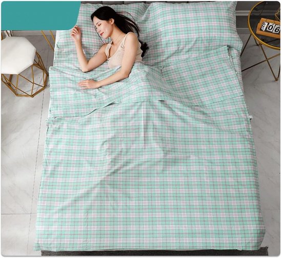 Reislakenzak - Slaapzak Liner - Comfortabel slapen - Ademend katoen - 80x210 cm - Groen van Merkloos