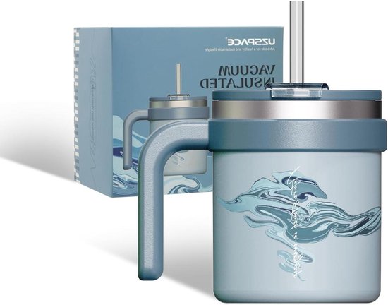 Reismok met handvat - Thermosbeker Koffiebeker - Warme koude dranken - Dubbelwandige isolatie - 500ml - Misty Blue