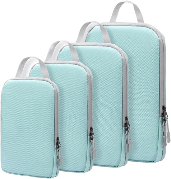 Reisorganisator Set - Bagage Kubussen - Ruimte Besparen - Compressie Ontwerp - 4 Delig - Lichtblauw