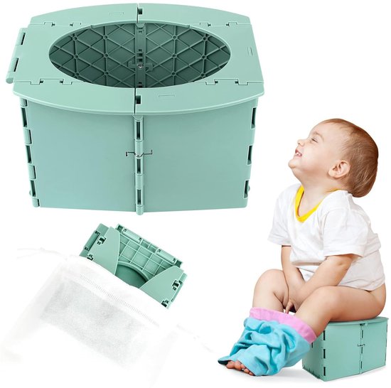 Reispotje voor kinderen, herbruikbaar draagbaar opvouwbaar potje voor peuters, opvouwbaar toilet voor kamperen in de buitenlucht, potje voor peuters (groen)