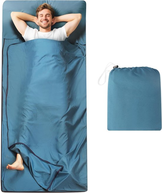 Reisslaapzak - Binnenhoes Deken - Kamperen Reizen - 2-in-1 Ultralicht - 220 x 95 cm - Blauw
