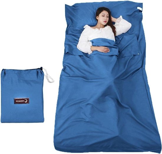 Reisslaapzak - Huttenslaapzak Liner - Hygiënisch slapen - Drukknopen sluiting - 210 x 115 cm - Blauw