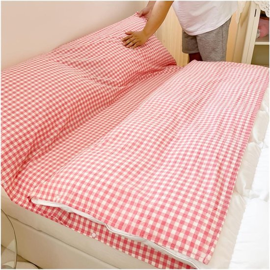 Reisslaapzak Katoen - Slaapzakvoering Reisdeken - Comfortabel Slapen - Huidvriendelijk Ademend - 200x210cm - Roze