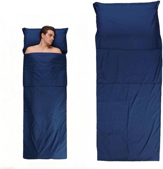 Reisslaapzak - Laken Slaapzak - Hygiënisch Reizen - Met Kussenvak - 75 x 210 cm - Blauw