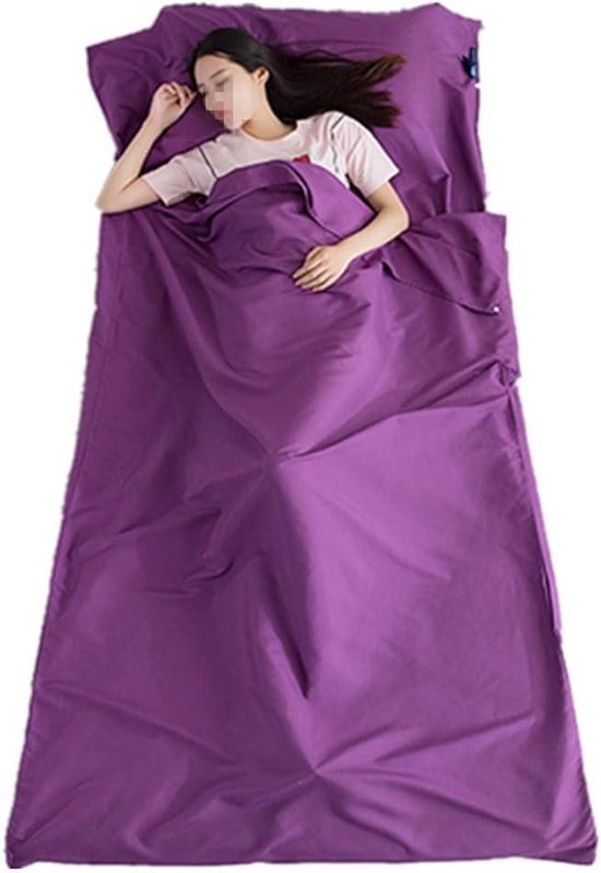 Reisslaapzak Laken - Zomer Slaapzak - Comfortabel Slapen - Met Kussentas - 210 x 75 cm - Paars