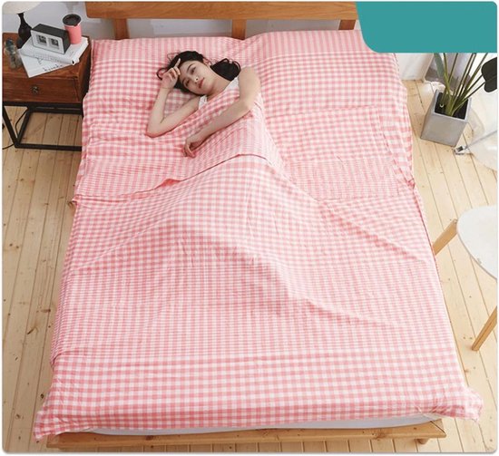 Reisslaapzak Liner - Lakenzak Slaapzak - Kamperen en Reizen - 100% Gewassen Katoen - 80x210cm - Roze