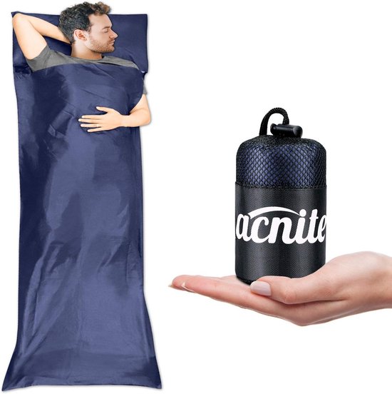 Reisslaapzak Microvezel 220x90 cm – Luchtbed Lichte Slaapzak Compressiezak voor Camping, Reizen, Hotel, Hut – Donkerblauw