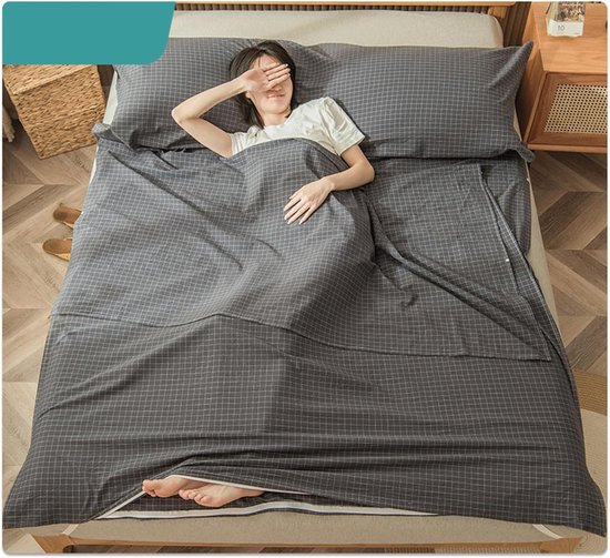 Reisslaapzak - Slaapzakvoering - Comfortabel slapen - Kussenvak - 160x210cm - Grijs