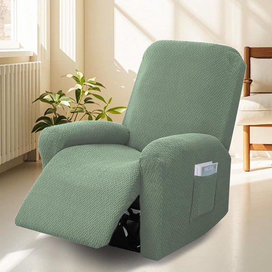Rekbare Relaxfauteuil Hoes 4-Delig - Stoelovertrek met Zijvakken - Anti-Slip Stof Beschermhoes