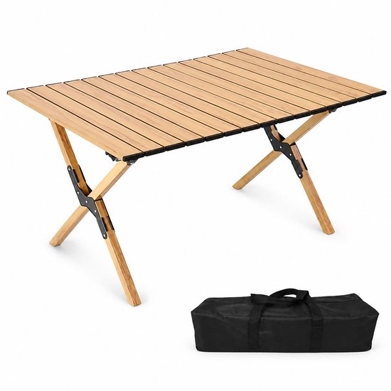 Reky Klaptafel - Tafel - Campingtafel - Picknicktafel - Inklapbare tafel - Buitentafel - Opbergtas - Houtkleur - 88x60x41cm