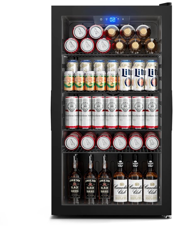 Reky Koelkast - ijskast - Koelkast tafelmodel - Glazen deur - Verstelbare planken & Deur - 90,6L - 45 x 48 x 80 cm - Zwart