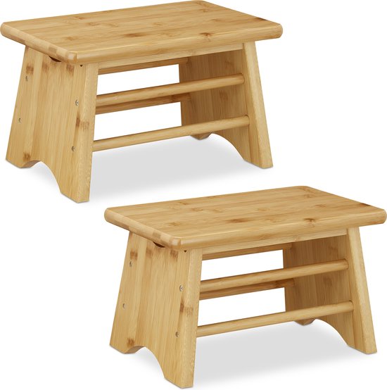 Relaxdays 2x opstapkrukje hout - kinderkruk - voetenbankje - opstapje - krukje - zitbankje van Relaxdays