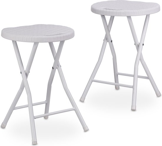 Relaxdays barkruk BASTIAN - set van 2 - inklapbaar - van kunststof - rotan look - weervast - 45 x 32,5 x 29 cm - wit van Relaxdays