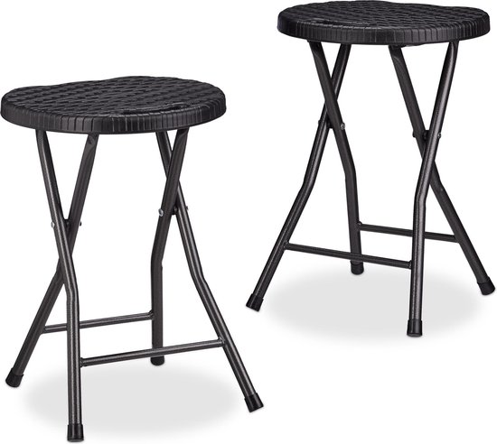 Relaxdays barkruk BASTIAN - set van 2 - inklapbaar - van kunststof - rotan look - weervast - 45 x 32,5 x 29 cm - zwart van Relaxdays