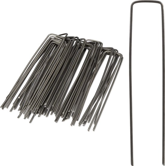 Relaxdays grondpennen - set van 50 - 15 cm - staal - Ø 2 mm - gepunte uiteinden van Relaxdays