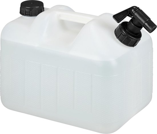 Relaxdays jerrycan met kraan - 10 liter - BPA-vrij - schroefdeksel - handgreep - camping - wit-zwart van Relaxdays