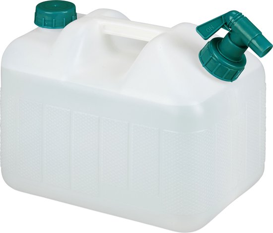 Relaxdays jerrycan met kraan - 10 liter - voor drinkwater - kunststof - BPA-vrij - handvat - camping - wit-groen van Relaxdays