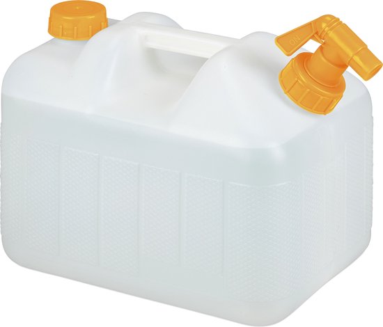 Relaxdays jerrycan met kraan - 10 liter - voor drinkwater - kunststof - BPA-vrij - handvat - camping - wit-oranje van Relaxdays
