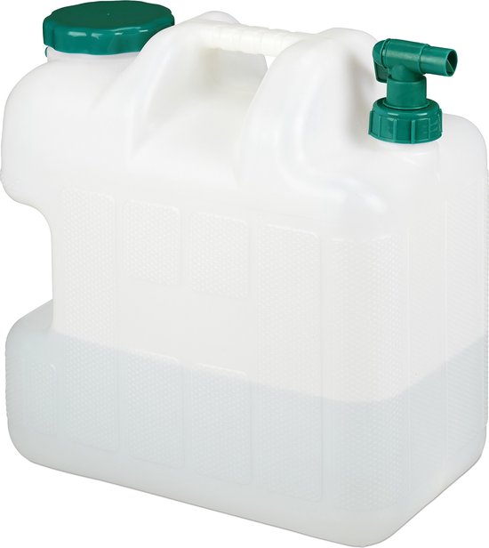 Relaxdays jerrycan met kraan - 25 liter - voor drinkwater - kunststof - BPA-vrij - handvat - camping - wit-groen van Relaxdays