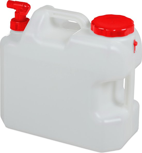 Relaxdays jerrycan met kraan - schroefdop - watertank - camping - tuin - kunststof - 18 liter - BPA-vrij - wit-rood van Relaxdays