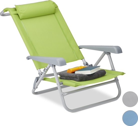 Relaxdays ligstoel klapbaar - nekkussen - flessenopener - verstelbare armleuning - 120 kg - kunststof - staal - groen van Relaxdays