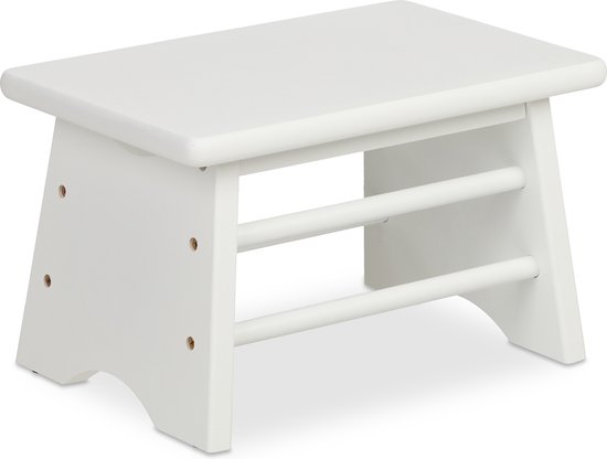 Relaxdays opstapje bamboe - tot 100 kg - 20 x 33 x 21,5 cm - kinderen - plantenkrukje - wit van Relaxdays