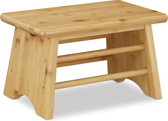 Relaxdays opstapje bamboe - tot 100 kg - 20x33x21,5 cm - kinderkrukje toilet - natuur van Relaxdays