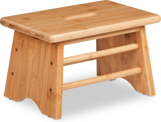 Relaxdays opstapje bamboe - tot 100 kg - stabiel - 20 x 33 x 21,5 cm - kinderopstapje - plantenkrukje - natuur van Relaxdays