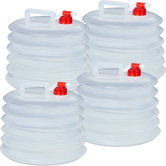 Relaxdays opvouwbare jerrycan set van 4 - 15 l watercontainer - BPA-vrij - transparant-rood van Relaxdays