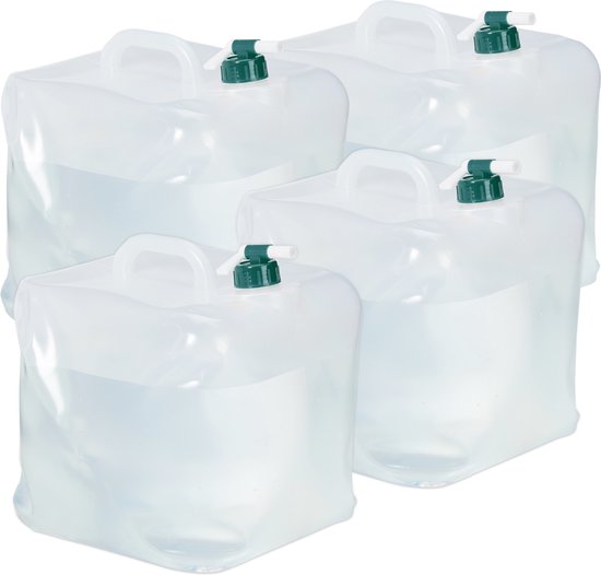 Relaxdays opvouwbare jerrycan set van 4 - 20 l - met kraan - BPA-vrij - transparant-groen - 20 Liter van Relaxdays