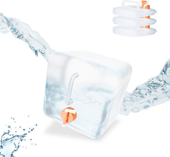 Relaxdays opvouwbare jerrycan set van 4 - 5 liter - met kraan - BPA-vrij - transparant-oranje - 5 Liter van Relaxdays