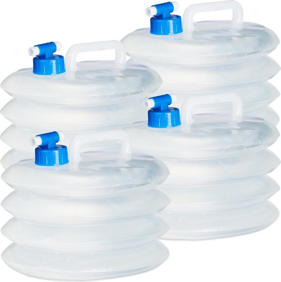 Relaxdays opvouwbare jerrycan set van 4 - handvat - met kraan - 5 liter - BPA-vrij - camping - transparant van Relaxdays