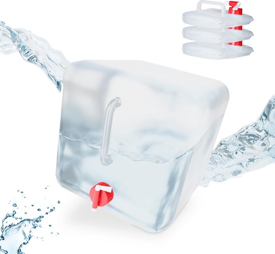 Relaxdays opvouwbare jerrycans - 4 stuks - 20 l - kraan - schroefdop - draagbaar - watertank camping - transparant-rood van Relaxdays