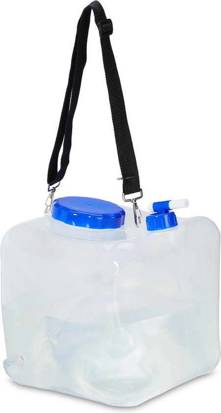 Relaxdays opvouwbare jerrycans set van 2 - 15 liter - met kraan - BPA-vrij - camping - transparant van Relaxdays