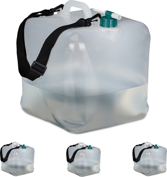 Relaxdays opvouwbare jerrycans - set van 4 - 20 liter - met kraan - draagriem - BPA-vrij - transparant-groen - groen van Relaxdays