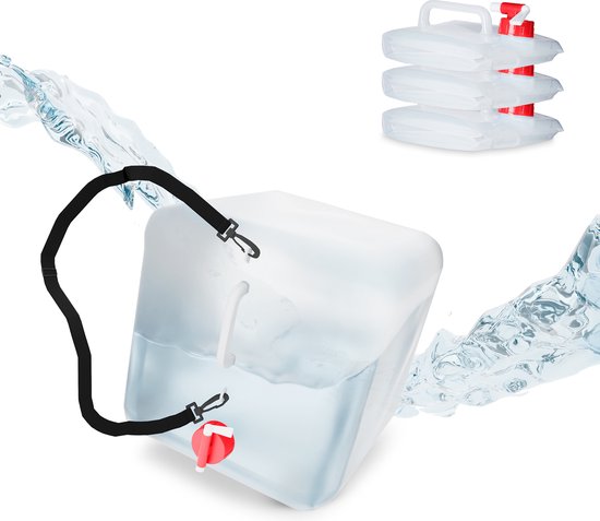 Relaxdays opvouwbare jerrycans - set van 4 - 20 liter - met kraan - draagriem - BPA-vrij - transparant-rood van Relaxdays