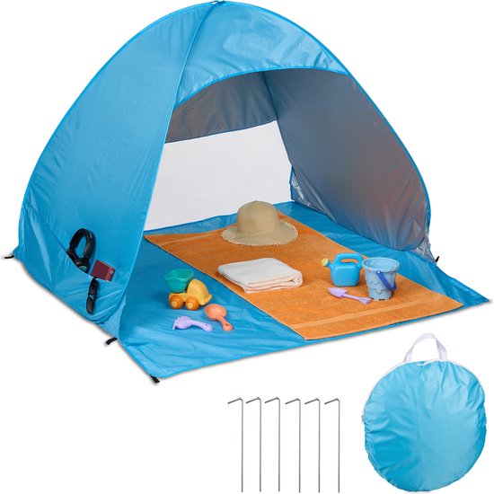 Relaxdays pop-up strandtent - 2 personen - UV-bescherming 50 - haringen en draagtas van Relaxdays