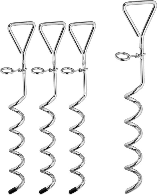Relaxdays schroefharingen - set van 4 - voor tent - zachte en normale bodem - hondenanker - 42 cm van Relaxdays