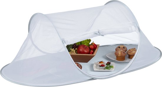 Relaxdays vliegenkap eten - opvouwbaar - 40 x 110 x 58 cm - tegen fruitvliegjes - grijs-wit van Relaxdays