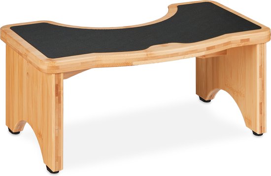 Relaxdays wc krukje - voor volwassenen - bamboe - HBD 18,5 x 44,5 x 26 cm - opstapje - poepkrukje - naturel-zwart van Relaxdays