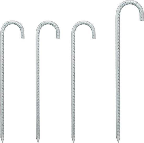 Relaxdays xl tentharingen - set van 4 - extra lange grondhaken - stabiel - 38,5 cm - staal - zilver van Relaxdays