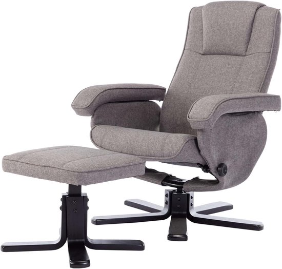 Relaxstoel met kruk - Draaistoel fauteuil - Ontspannen zitten - Verstelbare rugleuning - 75 x 95 x 68 cm - Grijs