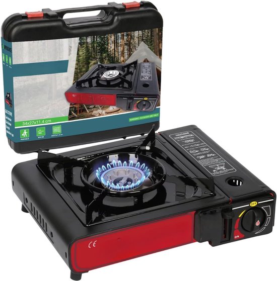 REN® Camping Gasstel - Gasstel - Kooktoestel Camping - Kookstel Gas Camping - Camping Gaspit - Zwart - 33cm x 28cm x 11cm van Merkloos