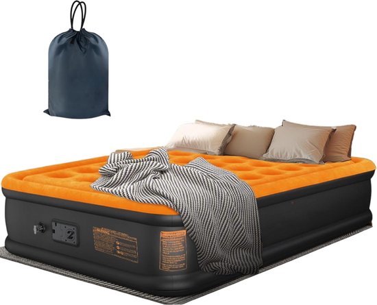 REN® Luchtbed met Ingebouwde Pomp - Luchtmatrass - Luchtbed - voor 2 Personen - Zelfopblazend - Donkeroranje- 205cm x 155cm x 43cm