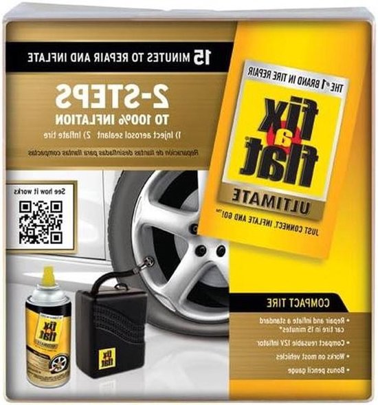 Reparatie Kit - Bandensealer Inflator - Noodreparatie Onderweg - Niet-ontvlambaar - 1.1 Kilogram - Zwart van Merkloos