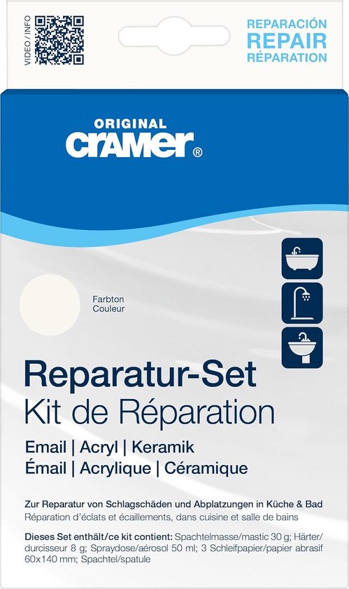 Reparatiekit voor badkuipen, wastafels en douchebakken - 7 reparaties - 2K-plamuur + spray - voor keramiek, email en acryl