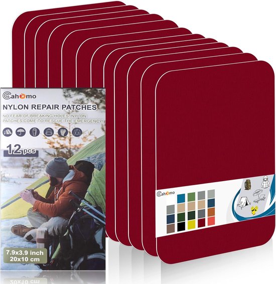 Reparatiepatches Nylon - Stoffen Tapes - Outdoor Uitrusting - Zelfklevend Waterdicht - 12 Stuks - Rood van Merkloos