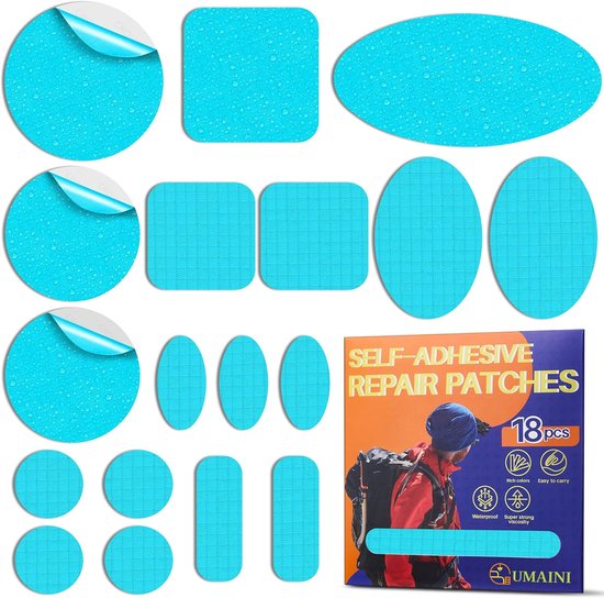 Reparatiepatches Set - Stof Plakkers - Kleding Herstellen - Zelfklevend Waterdicht - 18 Stuks - Lichtblauw van Merkloos