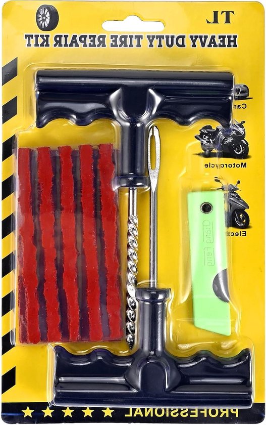 Reparatieset Auto - Bandenreparatie - Noodreparatie Onderweg - Lekvrije Set - 22.5 cm - Zwart